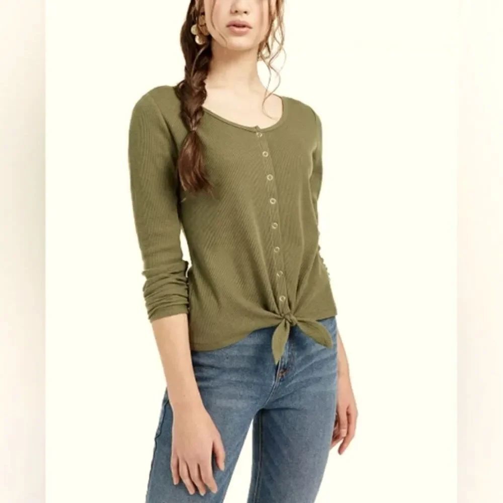 Ultra Flirt Juniors' Tie-Hem Thermal Top Sz Lg